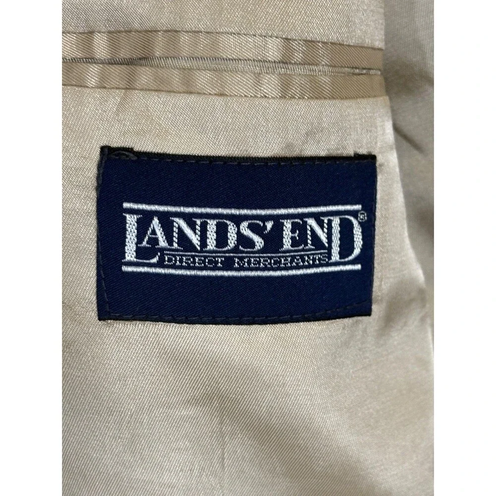 Vtg Lands End Blazer Mens 44S Brown Herringbone Wool Lambswool Made In USA
